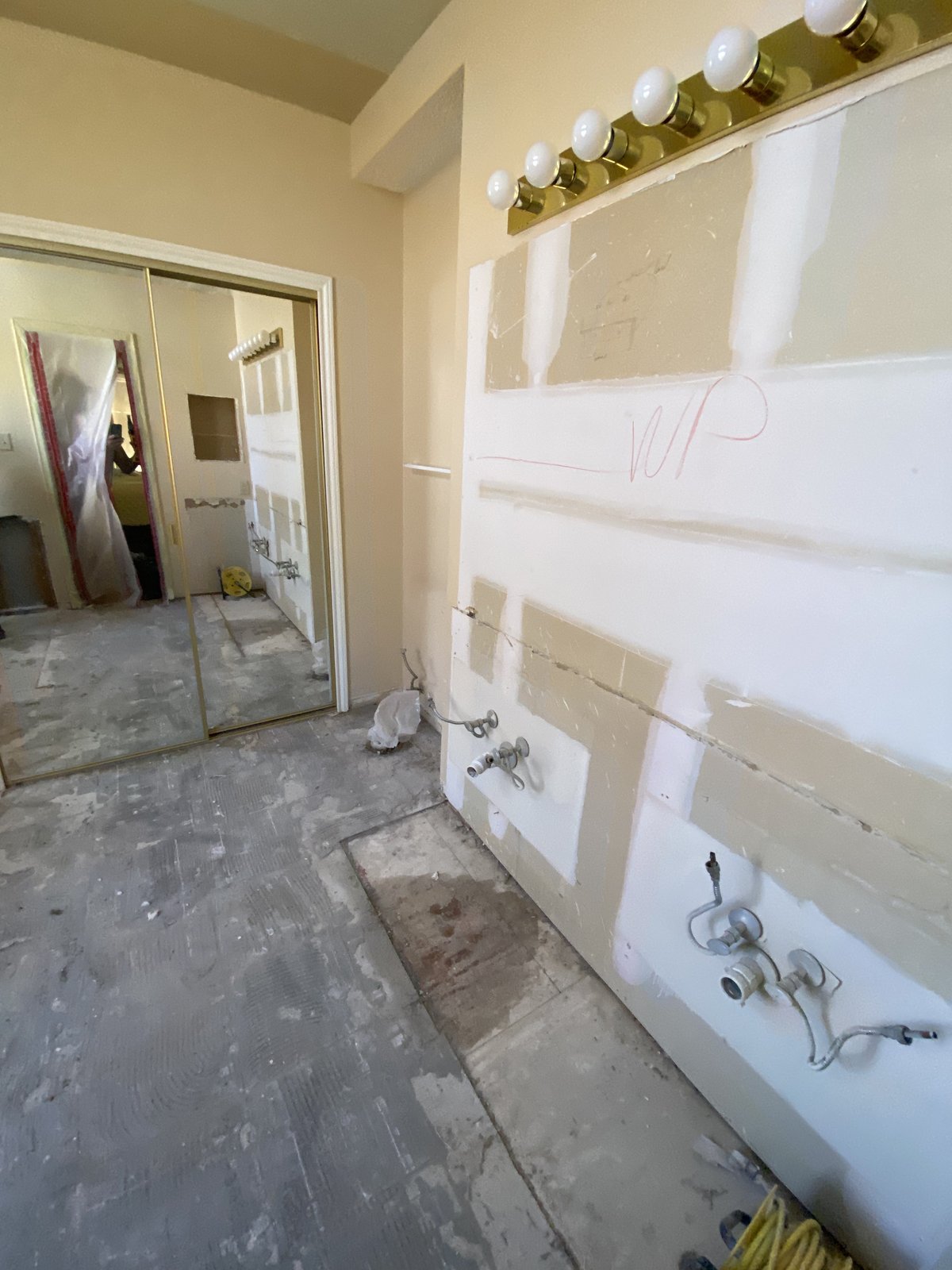 The same primary bathroom gutted to the studs before renovation — North Dallas, Dallas TX